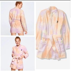 Victoria's Secret PINK Logo Cozy Soft Teddy Robe Tie Dye NWT